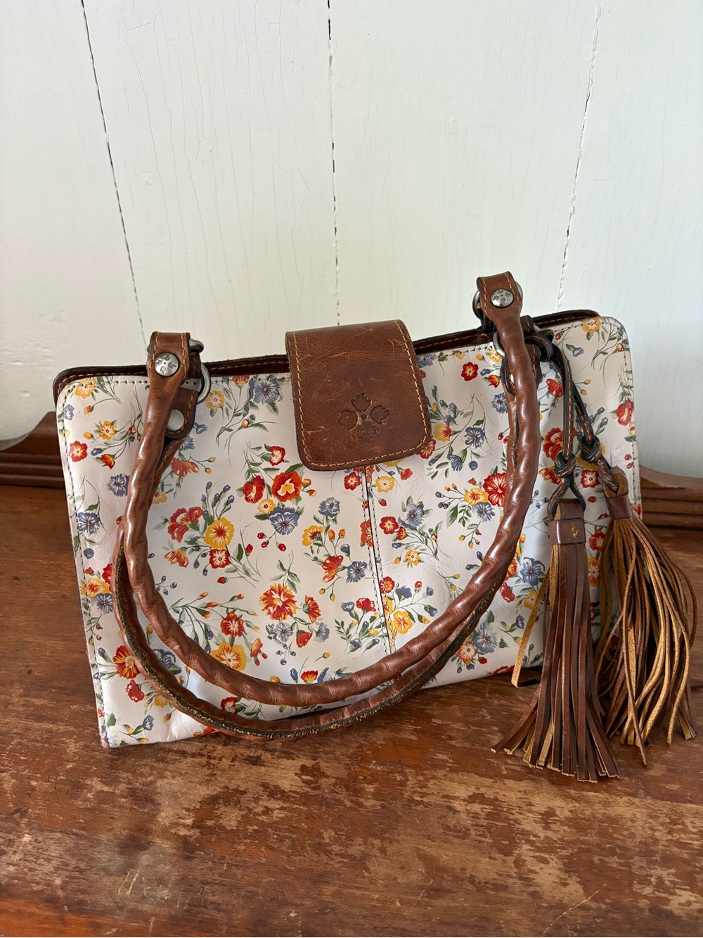 Patricia Nash Poppy Tote - Mini Meadows Floral, Tan Leather Trim